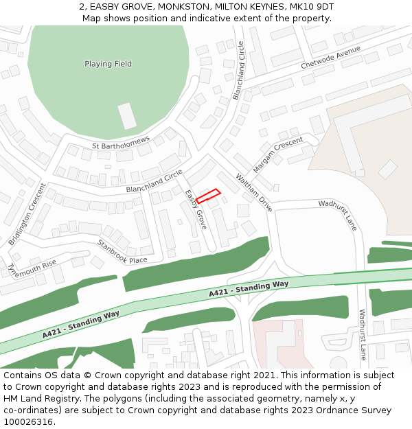 2, EASBY GROVE, MONKSTON, MILTON KEYNES, MK10 9DT: Location map and indicative extent of plot