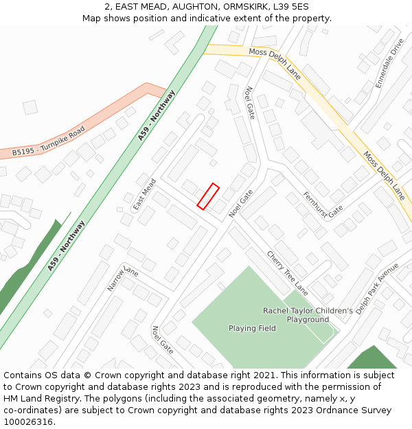 2, EAST MEAD, AUGHTON, ORMSKIRK, L39 5ES: Location map and indicative extent of plot