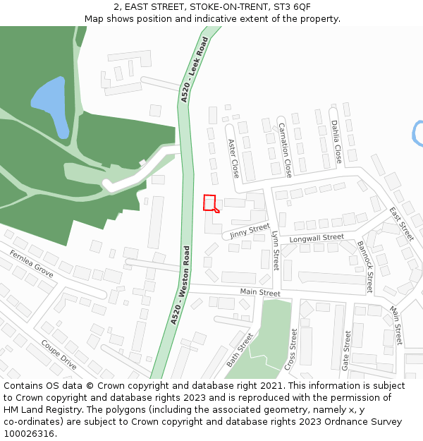 2, EAST STREET, STOKE-ON-TRENT, ST3 6QF: Location map and indicative extent of plot