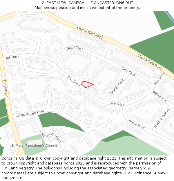 2, EAST VIEW, CAMPSALL, DONCASTER, DN6 9NT: Location map and indicative extent of plot