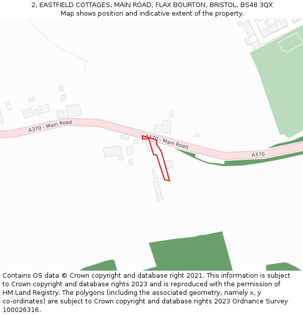 2, EASTFIELD COTTAGES, MAIN ROAD, FLAX BOURTON, BRISTOL, BS48 3QX: Location map and indicative extent of plot