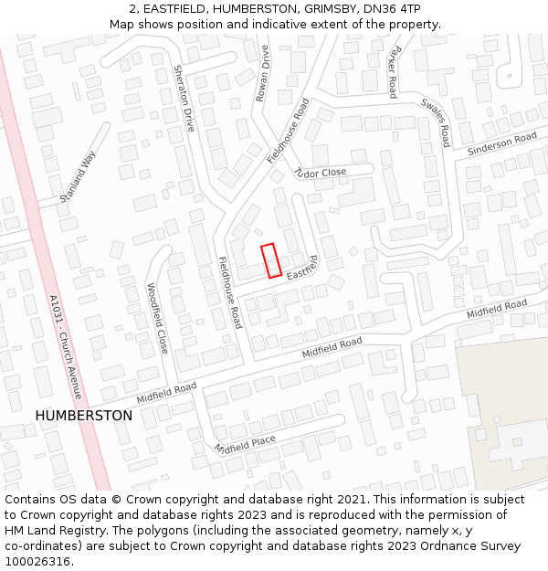 2, EASTFIELD, HUMBERSTON, GRIMSBY, DN36 4TP: Location map and indicative extent of plot