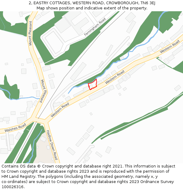 2, EASTRY COTTAGES, WESTERN ROAD, CROWBOROUGH, TN6 3EJ: Location map and indicative extent of plot