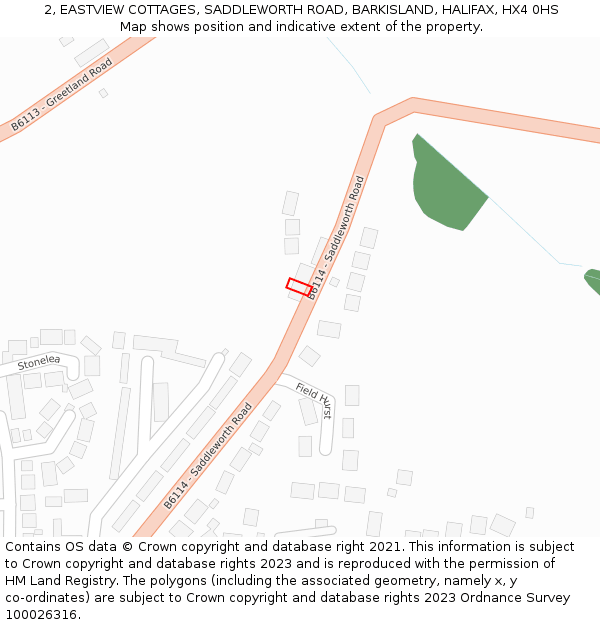 2, EASTVIEW COTTAGES, SADDLEWORTH ROAD, BARKISLAND, HALIFAX, HX4 0HS: Location map and indicative extent of plot