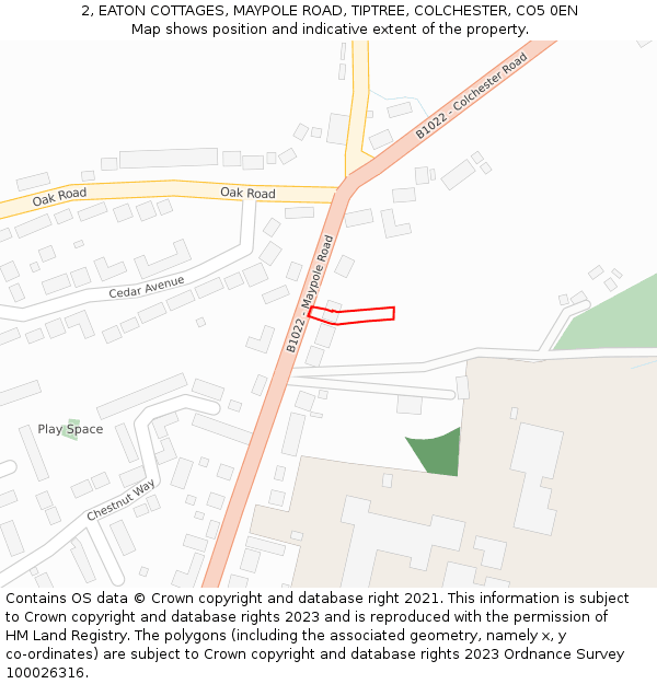 2, EATON COTTAGES, MAYPOLE ROAD, TIPTREE, COLCHESTER, CO5 0EN: Location map and indicative extent of plot