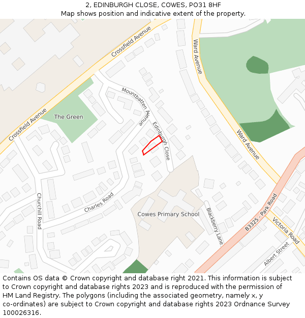 2, EDINBURGH CLOSE, COWES, PO31 8HF: Location map and indicative extent of plot