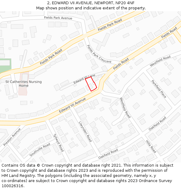 2, EDWARD VII AVENUE, NEWPORT, NP20 4NF: Location map and indicative extent of plot