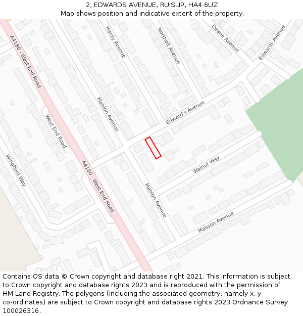 2, EDWARDS AVENUE, RUISLIP, HA4 6UZ: Location map and indicative extent of plot