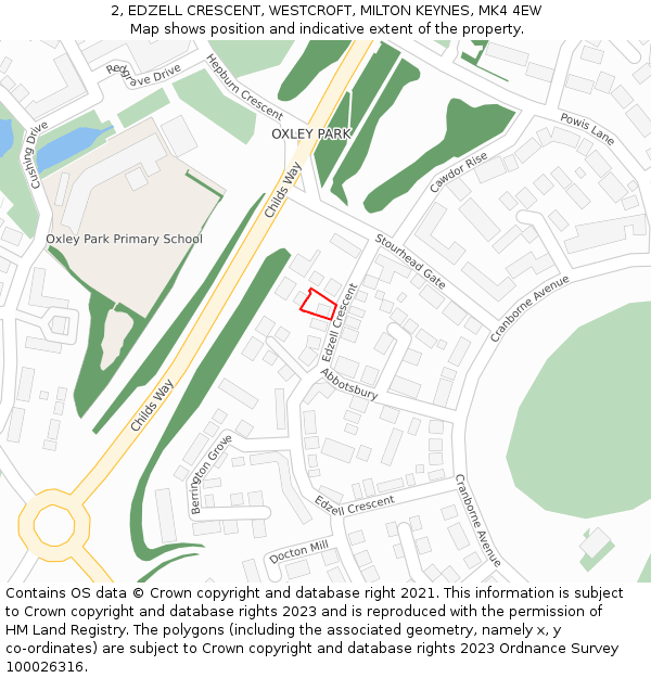 2, EDZELL CRESCENT, WESTCROFT, MILTON KEYNES, MK4 4EW: Location map and indicative extent of plot