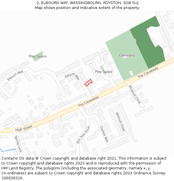 2, ELBOURN WAY, BASSINGBOURN, ROYSTON, SG8 5UJ: Location map and indicative extent of plot