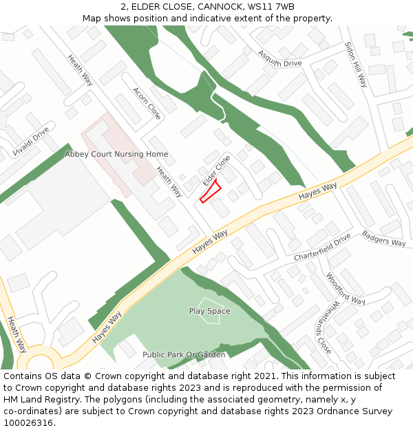 2, ELDER CLOSE, CANNOCK, WS11 7WB: Location map and indicative extent of plot