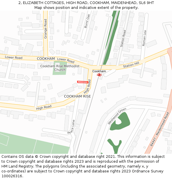 2, ELIZABETH COTTAGES, HIGH ROAD, COOKHAM, MAIDENHEAD, SL6 9HT: Location map and indicative extent of plot