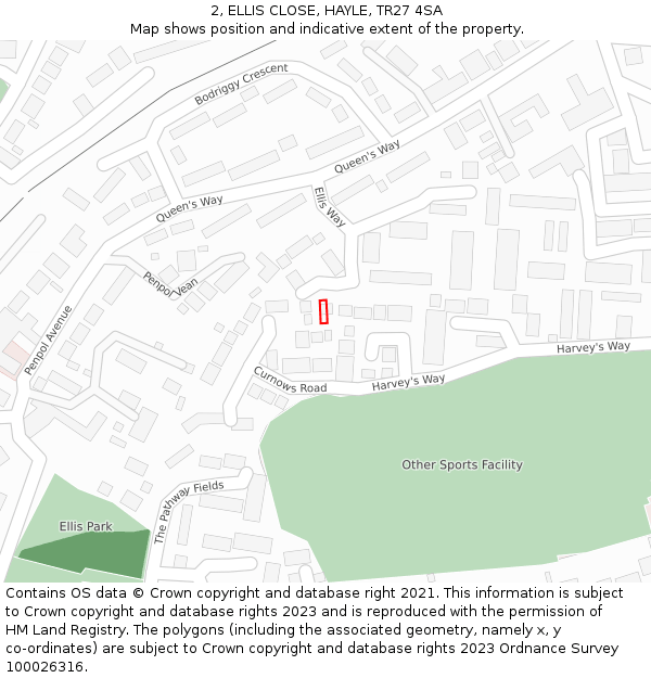 2, ELLIS CLOSE, HAYLE, TR27 4SA: Location map and indicative extent of plot