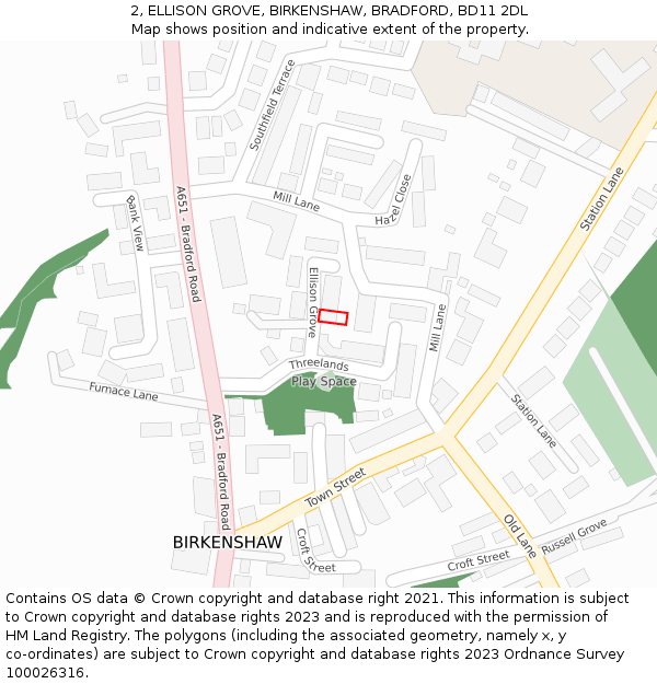 2, ELLISON GROVE, BIRKENSHAW, BRADFORD, BD11 2DL: Location map and indicative extent of plot