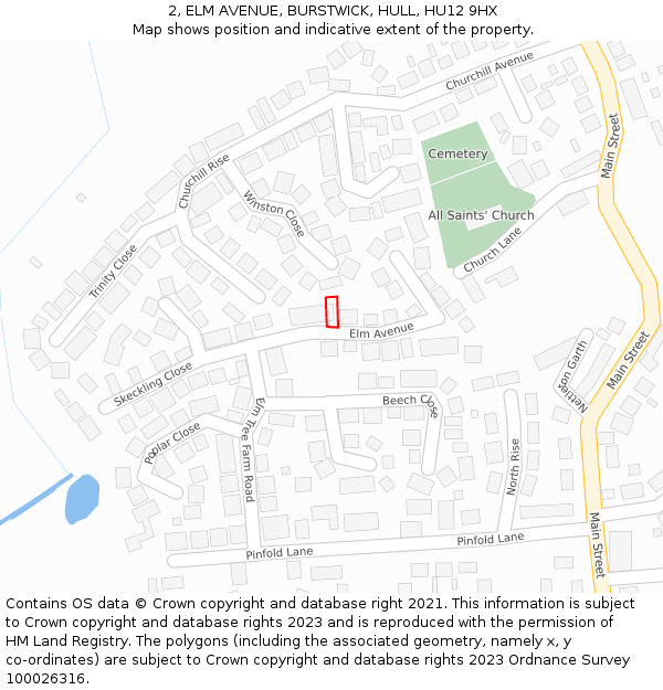 2, ELM AVENUE, BURSTWICK, HULL, HU12 9HX: Location map and indicative extent of plot