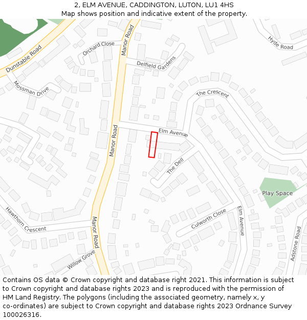 2, ELM AVENUE, CADDINGTON, LUTON, LU1 4HS: Location map and indicative extent of plot