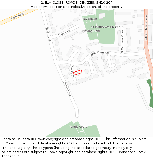 2, ELM CLOSE, ROWDE, DEVIZES, SN10 2QP: Location map and indicative extent of plot