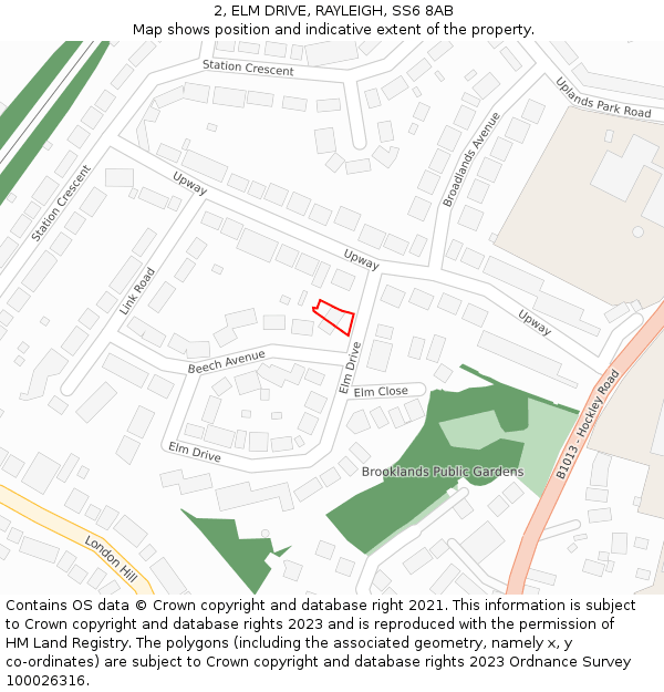 2, ELM DRIVE, RAYLEIGH, SS6 8AB: Location map and indicative extent of plot