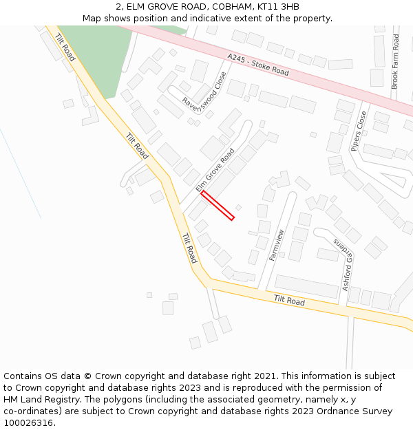 2, ELM GROVE ROAD, COBHAM, KT11 3HB: Location map and indicative extent of plot