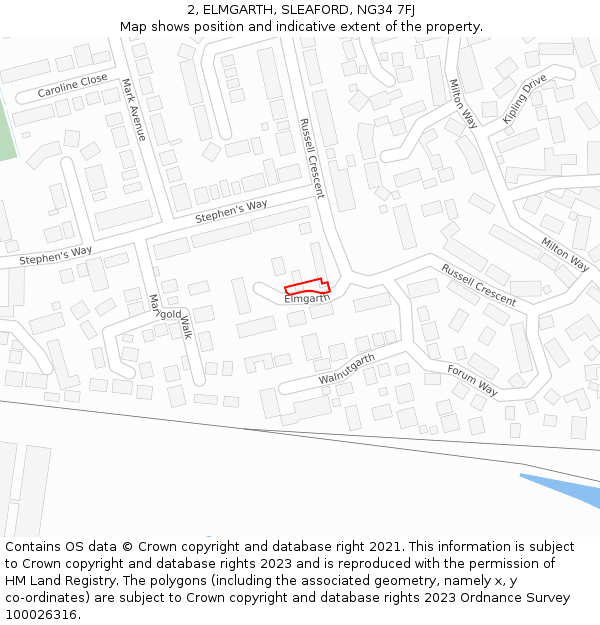 2, ELMGARTH, SLEAFORD, NG34 7FJ: Location map and indicative extent of plot