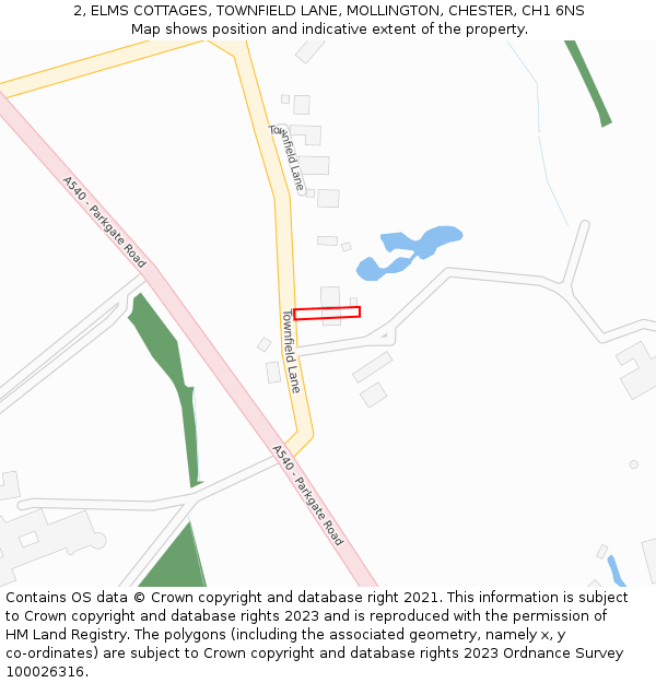 2, ELMS COTTAGES, TOWNFIELD LANE, MOLLINGTON, CHESTER, CH1 6NS: Location map and indicative extent of plot