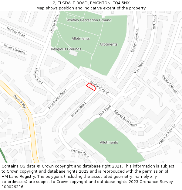 2, ELSDALE ROAD, PAIGNTON, TQ4 5NX: Location map and indicative extent of plot