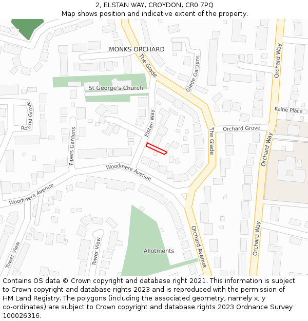 2, ELSTAN WAY, CROYDON, CR0 7PQ: Location map and indicative extent of plot