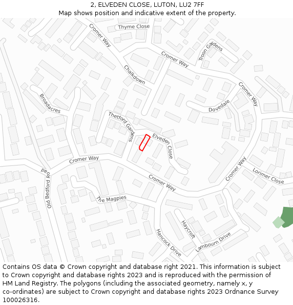 2, ELVEDEN CLOSE, LUTON, LU2 7FF: Location map and indicative extent of plot