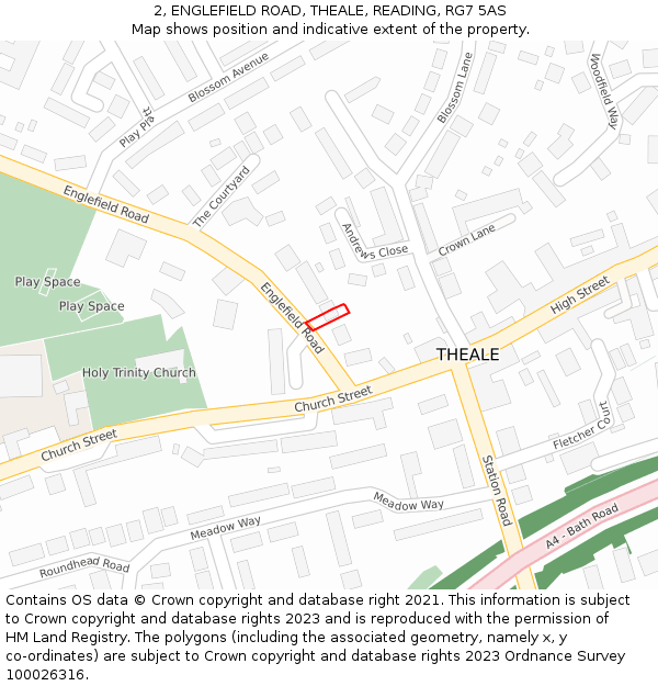 2, ENGLEFIELD ROAD, THEALE, READING, RG7 5AS: Location map and indicative extent of plot