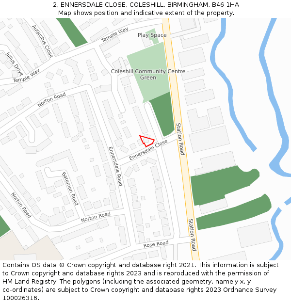 2, ENNERSDALE CLOSE, COLESHILL, BIRMINGHAM, B46 1HA: Location map and indicative extent of plot