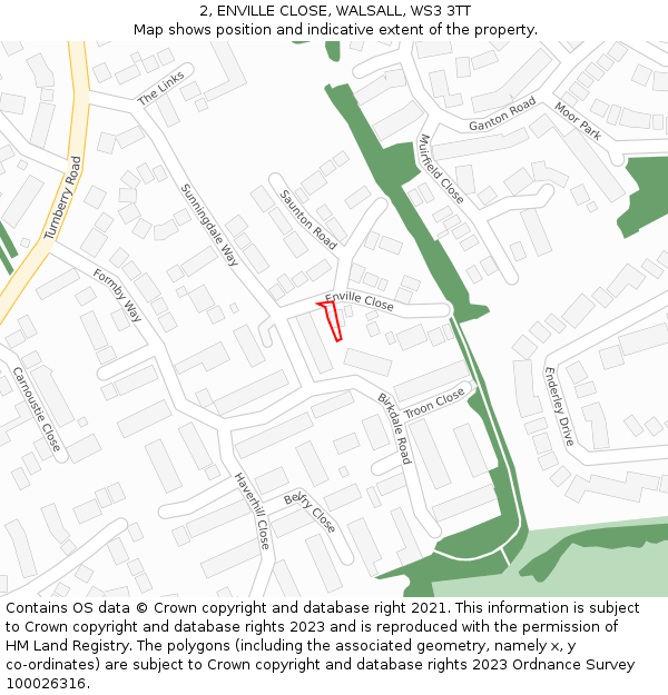 2, ENVILLE CLOSE, WALSALL, WS3 3TT: Location map and indicative extent of plot