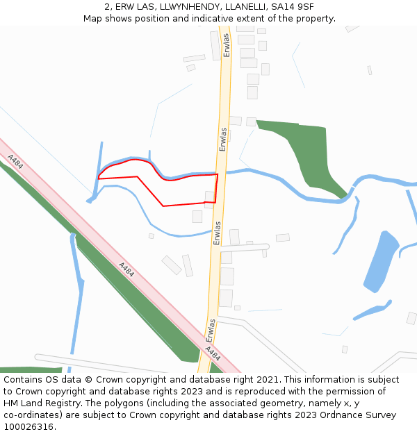 2, ERW LAS, LLWYNHENDY, LLANELLI, SA14 9SF: Location map and indicative extent of plot