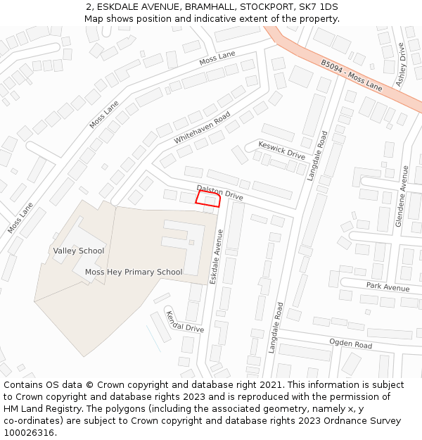 2, ESKDALE AVENUE, BRAMHALL, STOCKPORT, SK7 1DS: Location map and indicative extent of plot