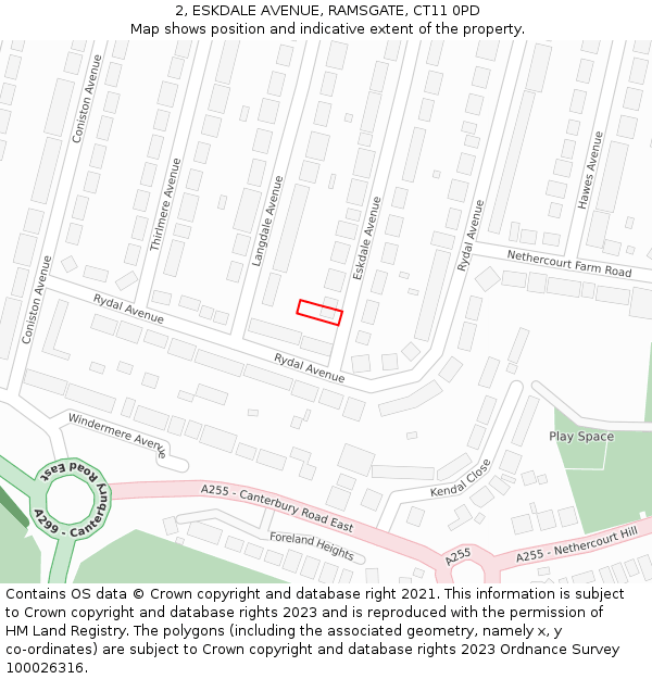 2, ESKDALE AVENUE, RAMSGATE, CT11 0PD: Location map and indicative extent of plot