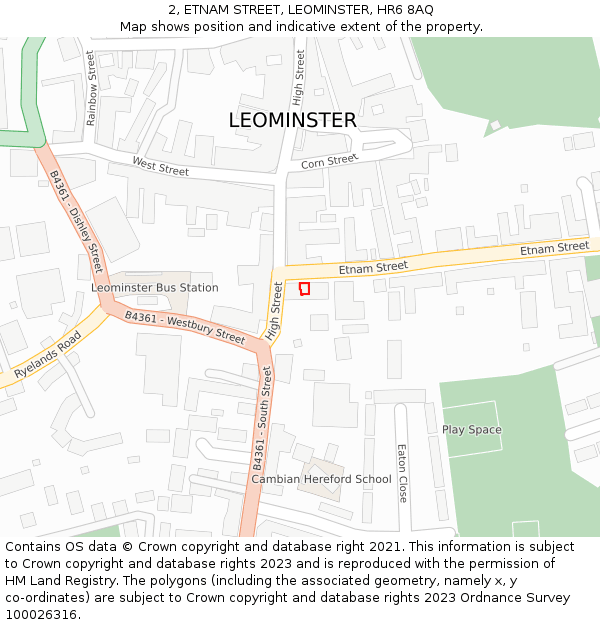 2, ETNAM STREET, LEOMINSTER, HR6 8AQ: Location map and indicative extent of plot