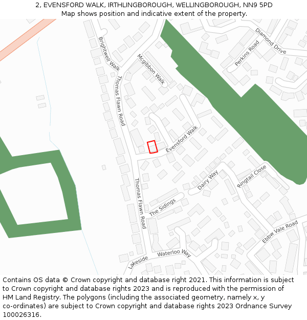 2, EVENSFORD WALK, IRTHLINGBOROUGH, WELLINGBOROUGH, NN9 5PD: Location map and indicative extent of plot