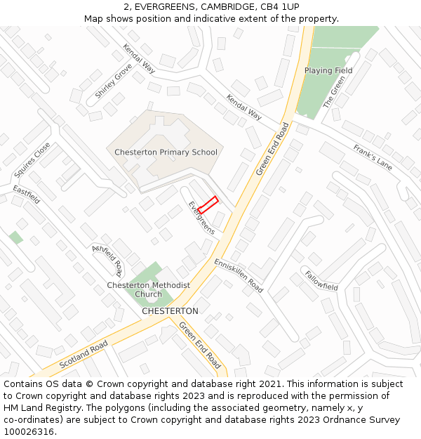 2, EVERGREENS, CAMBRIDGE, CB4 1UP: Location map and indicative extent of plot