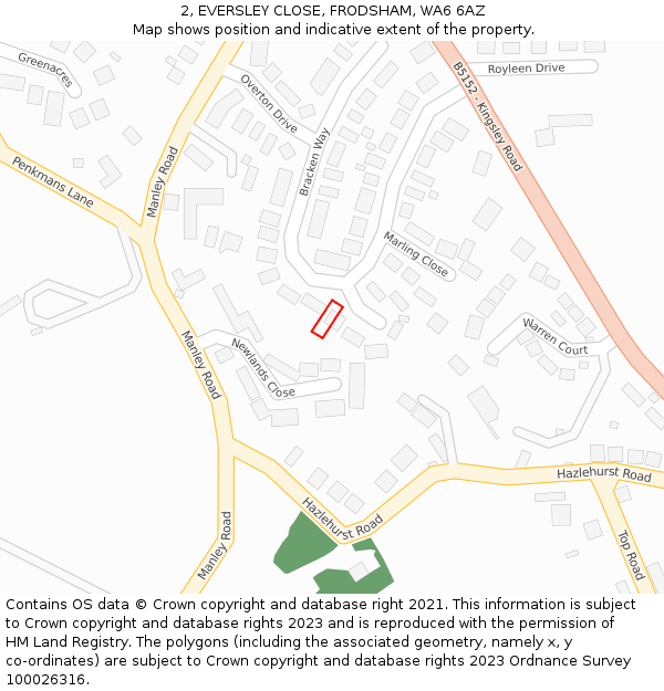 2, EVERSLEY CLOSE, FRODSHAM, WA6 6AZ: Location map and indicative extent of plot