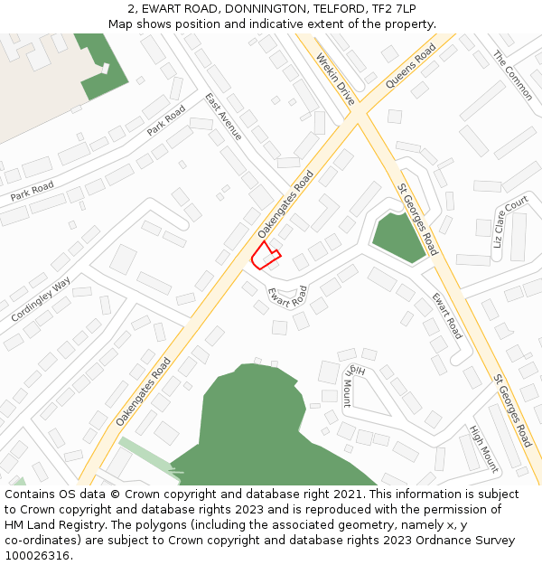 2, EWART ROAD, DONNINGTON, TELFORD, TF2 7LP: Location map and indicative extent of plot