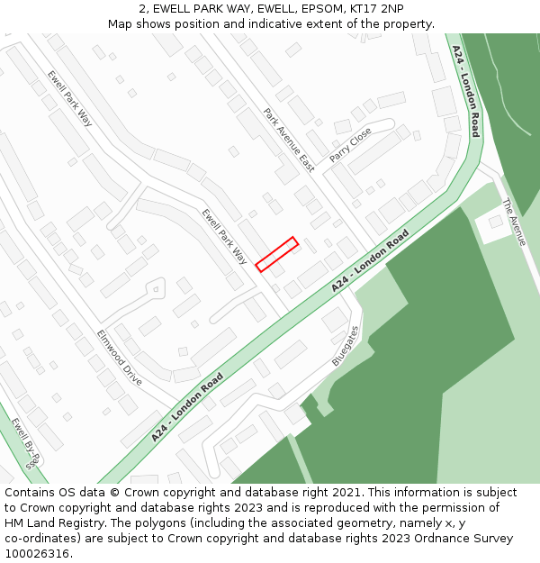 2, EWELL PARK WAY, EWELL, EPSOM, KT17 2NP: Location map and indicative extent of plot