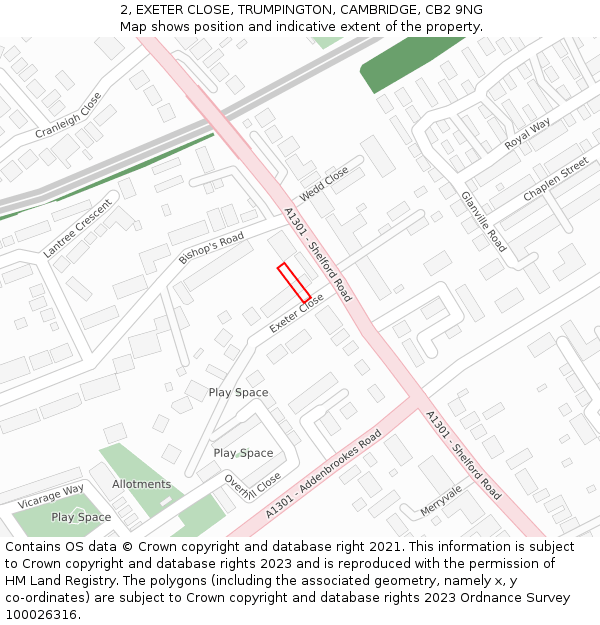 2, EXETER CLOSE, TRUMPINGTON, CAMBRIDGE, CB2 9NG: Location map and indicative extent of plot