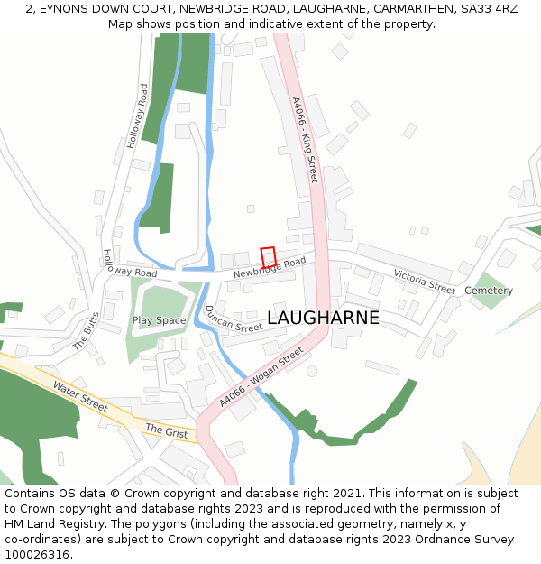 2, EYNONS DOWN COURT, NEWBRIDGE ROAD, LAUGHARNE, CARMARTHEN, SA33 4RZ: Location map and indicative extent of plot