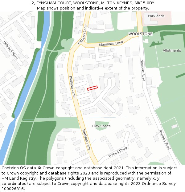 2, EYNSHAM COURT, WOOLSTONE, MILTON KEYNES, MK15 0BY: Location map and indicative extent of plot