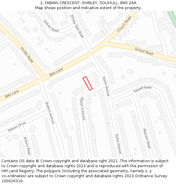 2, FABIAN CRESCENT, SHIRLEY, SOLIHULL, B90 2AA: Location map and indicative extent of plot