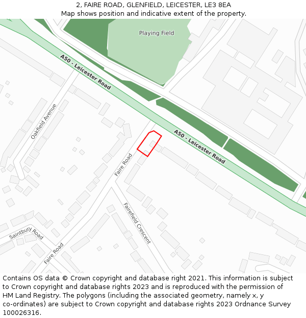 2, FAIRE ROAD, GLENFIELD, LEICESTER, LE3 8EA: Location map and indicative extent of plot