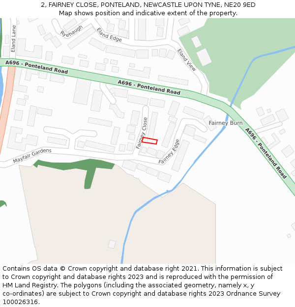 2, FAIRNEY CLOSE, PONTELAND, NEWCASTLE UPON TYNE, NE20 9ED: Location map and indicative extent of plot