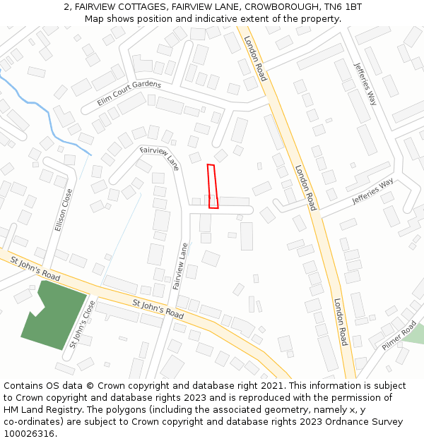 2, FAIRVIEW COTTAGES, FAIRVIEW LANE, CROWBOROUGH, TN6 1BT: Location map and indicative extent of plot