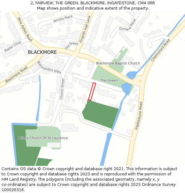 2, FAIRVIEW, THE GREEN, BLACKMORE, INGATESTONE, CM4 0RR: Location map and indicative extent of plot