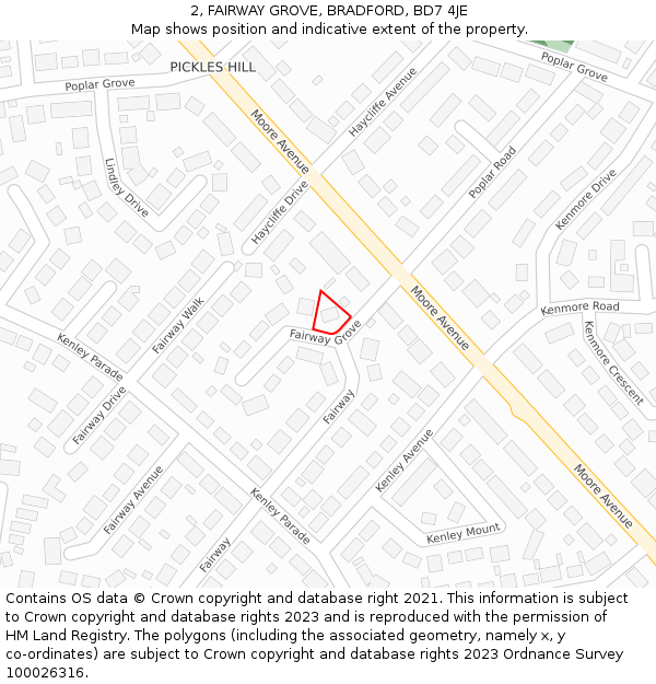 2, FAIRWAY GROVE, BRADFORD, BD7 4JE: Location map and indicative extent of plot