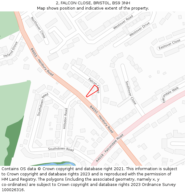 2, FALCON CLOSE, BRISTOL, BS9 3NH: Location map and indicative extent of plot